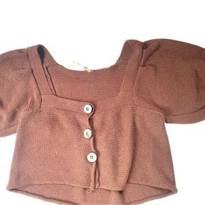 Free People Brown Knit Button-Up Sweater | M